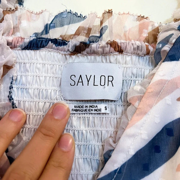 Saylor Teryn Smocked Printed Boho Puff Sleeve V Neck Two Piece Skirt Set S/M - Picture 7 of 9